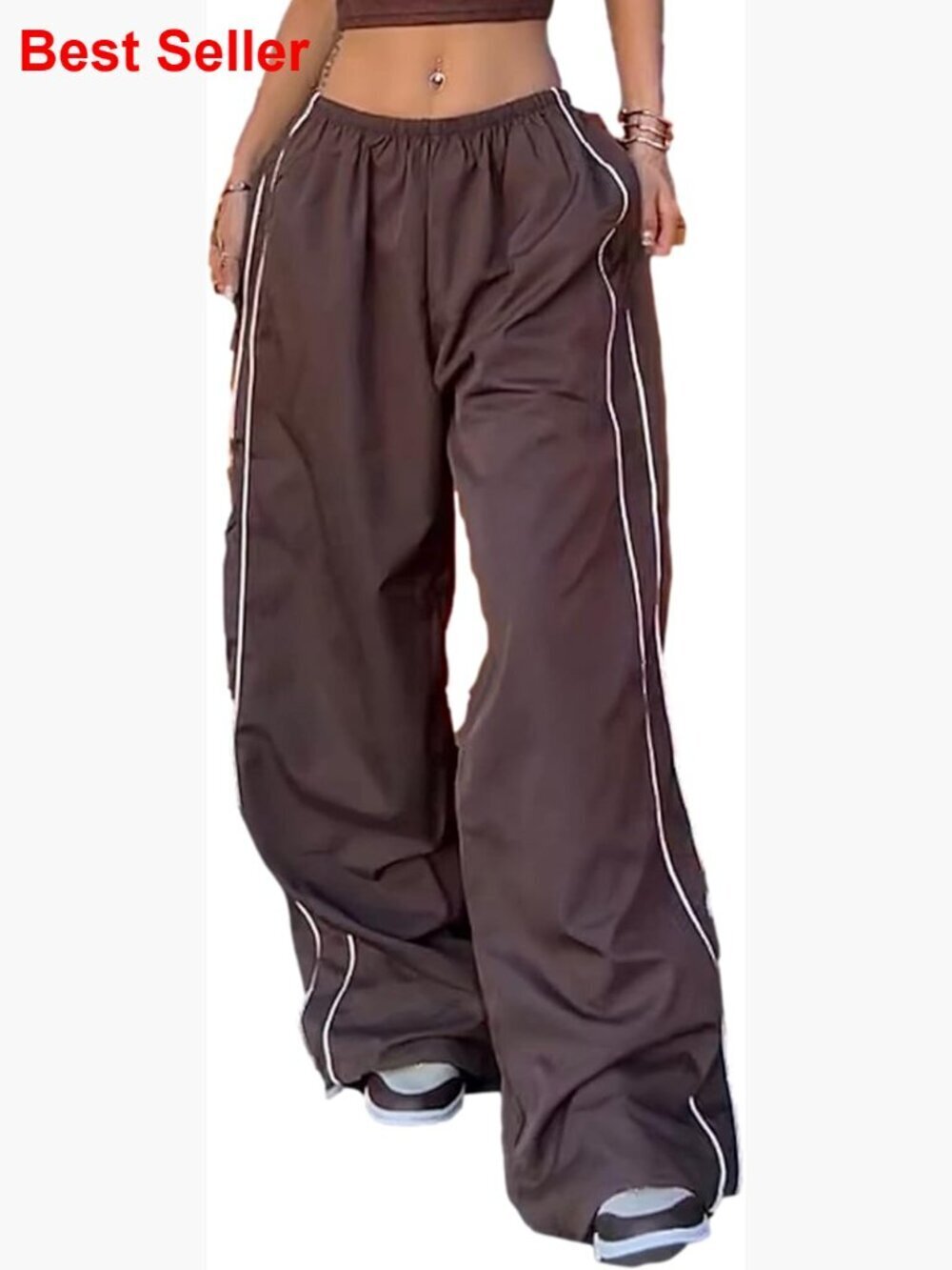 Polyester Parachute Pants Wide Leg Sweatpants Elastic Waist Track Pants
